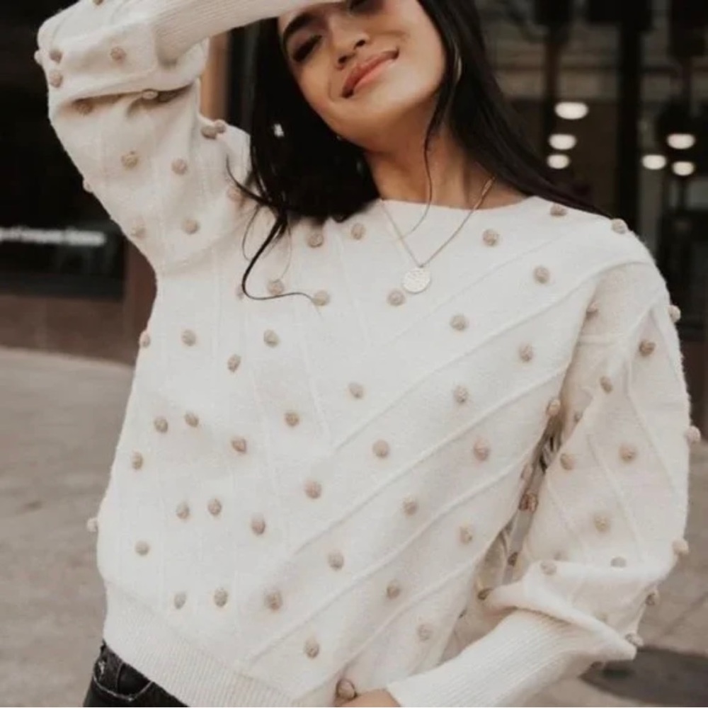 Urban Outfitters | Cream Pom Pom Sweater, Cropped
